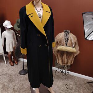 Vintage Charles Klein Wool Coat | Black & Mustard | Oversized | Large
